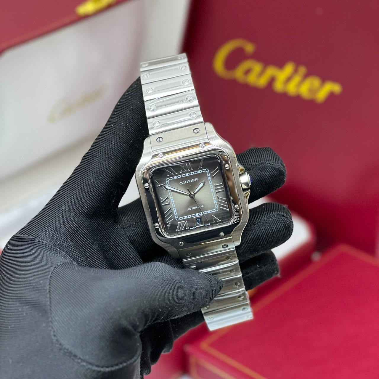 Cartier Watch | Santos de Cartier silver & Graduated Green Dial