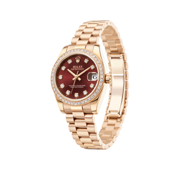 Rolex Watch | Datejust Red Dial Diamond Bezel