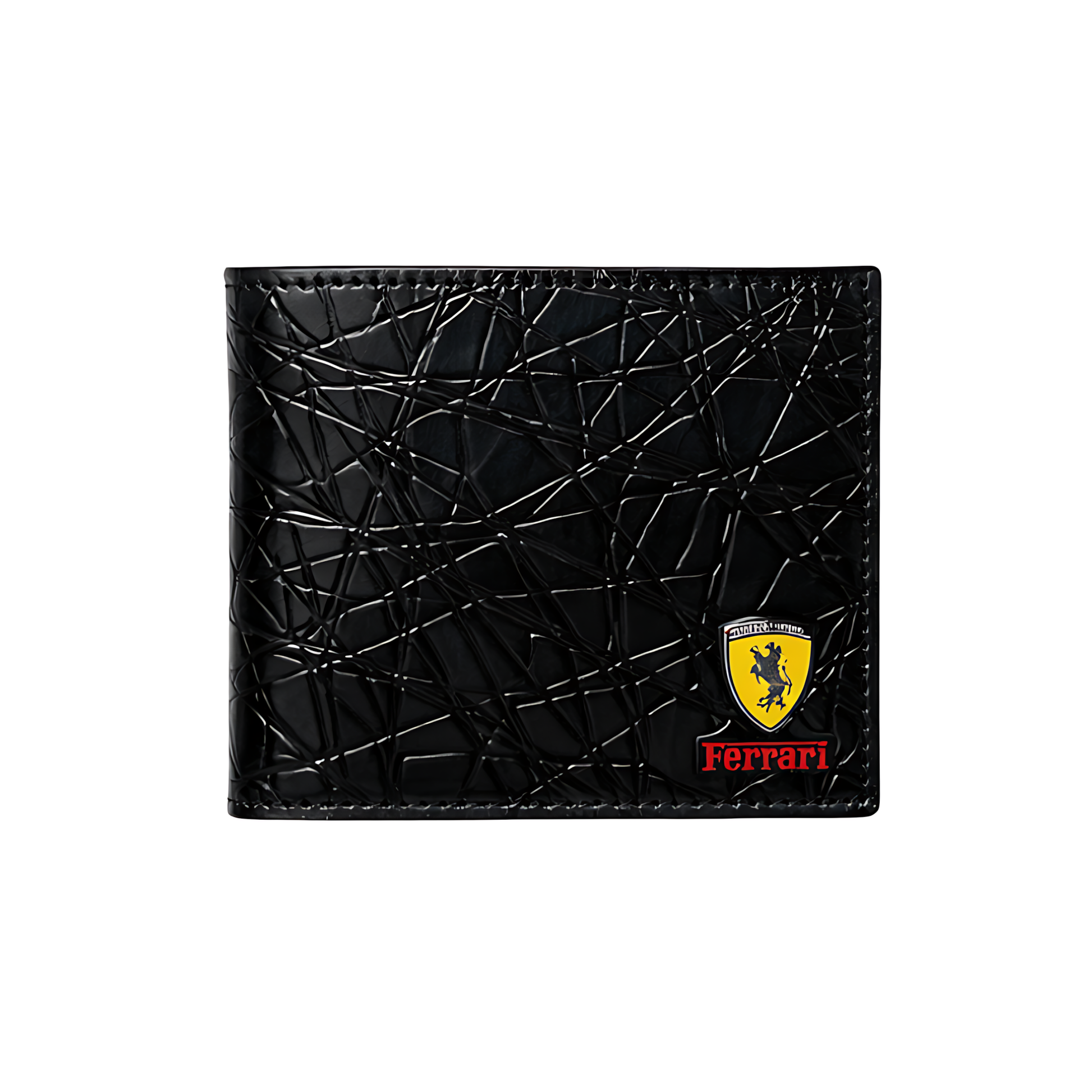 Ferrari Wallet | Pure Black Leather Horse Logo - View 2