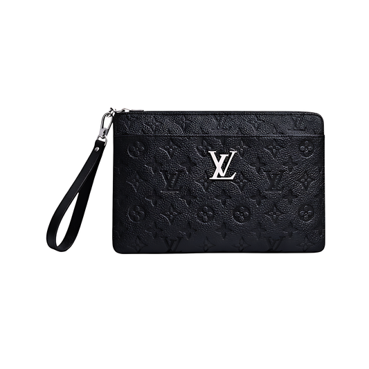 Louis Vuitton Wrist Pouch | Louis Vuitton Black Leather Canvass Logo - View 1