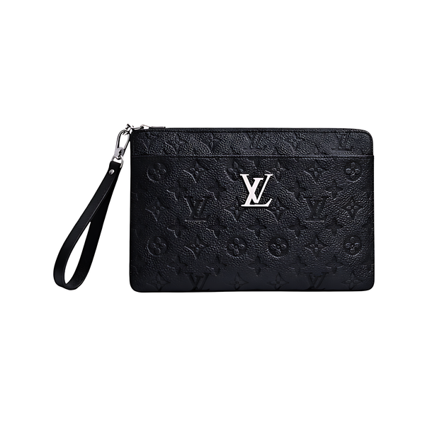 Louis Vuitton Wrist Pouch | Louis Vuitton Black Leather Canvass Logo - View 1