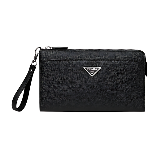 Prada Wrist Pouch | Wrist Logo Black Leather - View 1