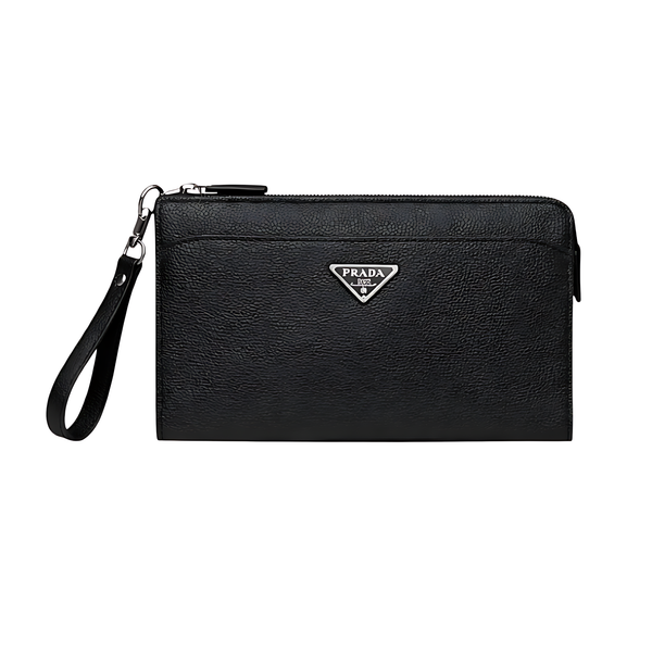 Prada Wrist Pouch | Wrist Logo Black Leather - View 1