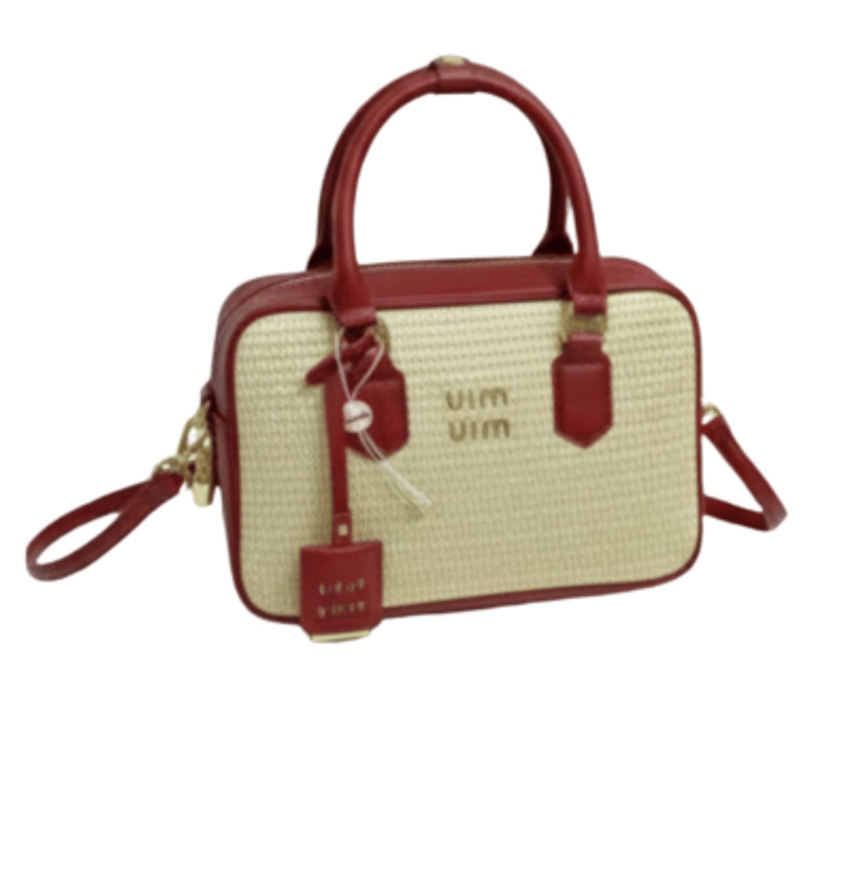 Miu Miu | Straw Zip-up Handbag With Red Leather Trim And Handles - Free & Fast UAE Shipping
